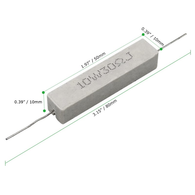 Dimlove Cement Resistor,10 PCS 10w 30 ohm 5% Axial Lead Wire Resistor White Wound Fixed Ceramic Cement Resistors Wirewound Cement Power Resistors Flame Heat Moisture Resistance Precharge Horizontal Resistors - Image 3